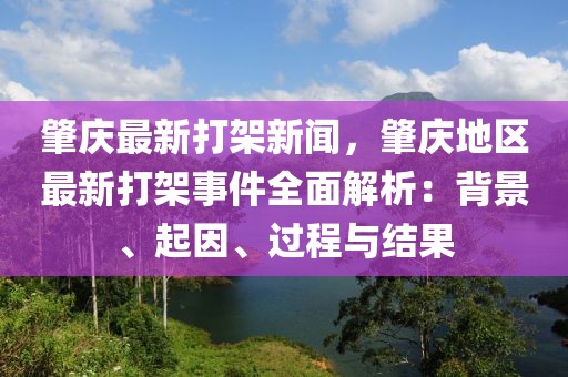 肇庆最新打架新闻，肇庆地区最新打架事件全面解析：背景、起因、过程与结果