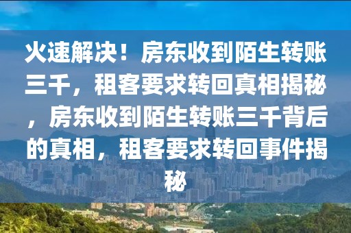 火速解决！房东收到陌生转账三千，租客要求转回真相揭秘，房东收到陌生转账三千背后的真相，租客要求转回事件揭秘