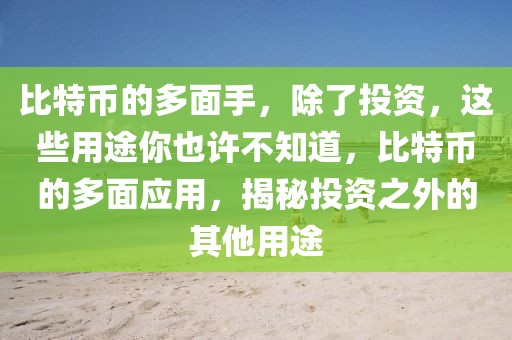 比特币的多面手，除了投资，这些用途你也许不知道，比特币的多面应用，揭秘投资之外的其他用途