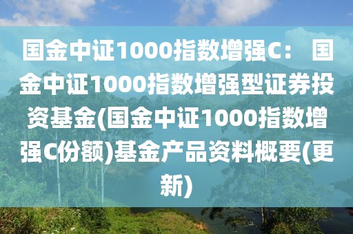 国金中证1000指数增强C： 国金中证1000指数增强型证券投资基金(国金中证1000指数增强C份额)基金产品资料概要(更新)