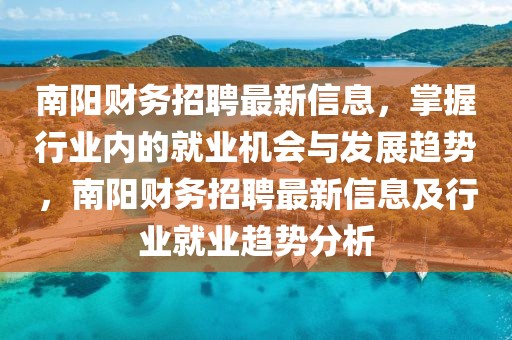 南阳财务招聘最新信息，掌握行业内的就业机会与发展趋势，南阳财务招聘最新信息及行业就业趋势分析